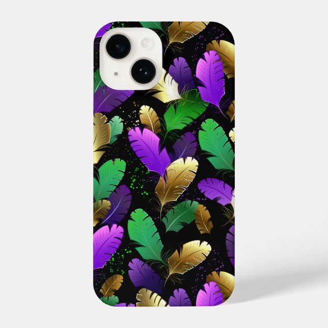 Coque iPhone Seamless Pattern with Mardi Gras feathers (Verso)