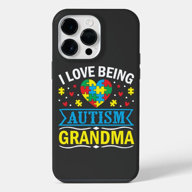 Coque iPhone sensibiliser à l'autisme, Fière autisme grand-mère (Verso)