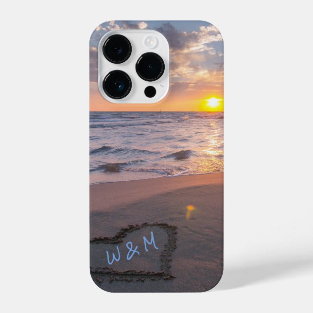 Coque iPhone Serene Ocean Sunset Heart Beach Initiales (Verso)
