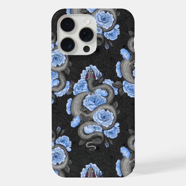 Coque iPhone Serpents et roses bleus (Verso)