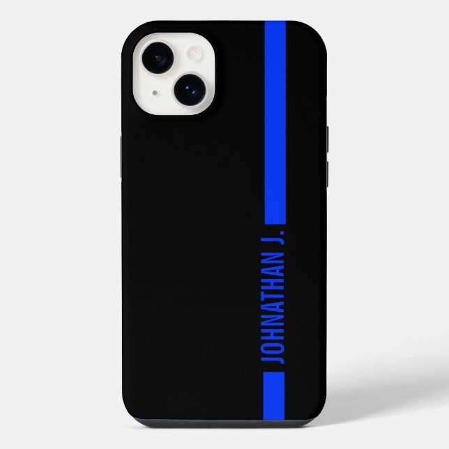 Coque iPhone Service de ligne bleue mince | Nom sur bande (Verso)