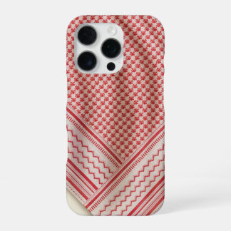 Coque iPhone 16 Pro Shemagh Keffiyeh rouge et blanc drapé, crème