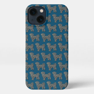 Etui iPhone 13 Shih Tzu mignon Chien Silhouette Grille Bleu