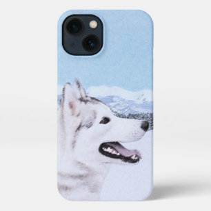 Etui iPhone 13 Sibérie Husky (argent et blanc) Peinture Chien Art