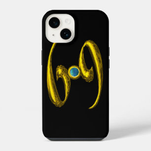 Coque Pour iPhone 14 Signe du zodiaque CANCER en OR, Gemme d'Opale Bleu