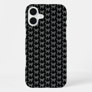 Coque iPhone 16 Plus Silhouette de Cockapoo Grille Jaune et Noire