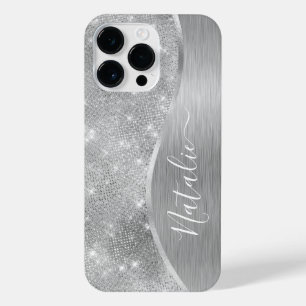 Coque Pour Pour iPhone 14 Pro Max Silver Glitter Glam Bling Personalized