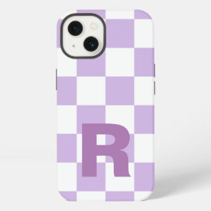 Etui iPhone 13 Simple Pastel Violet Lilas à Carreaux Monogramme