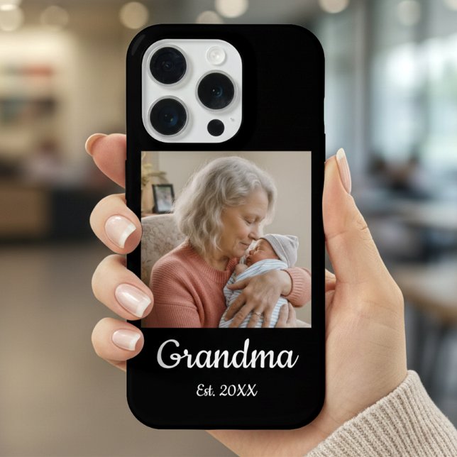 Coque iPhone Simple Script Grandma Est.Photo Year Phone Case (Créateur téléchargé)