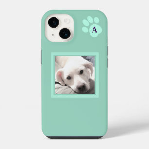 Coque Pour iPhone 14 Simple Une Photo Patte de Chien Turquoise Clair