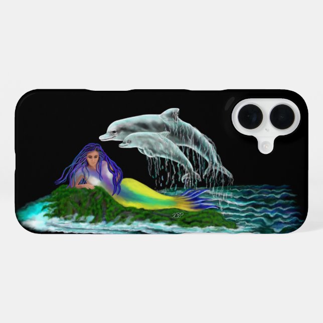 Coque iPhone Sirène avec dauphins (Verso Horizontal)