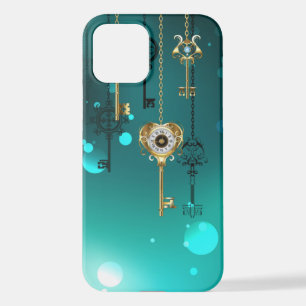Coque iPhone 12 Skeleton Keys on Green Background