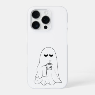 Coque iPhone 16 Pro Sleepy Ghost with Coffee – Minimalist Cozy 