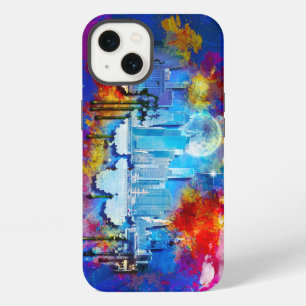 Etui iPhone 13 SlipperyJoe NYC graffiti lune entourée de tourbill
