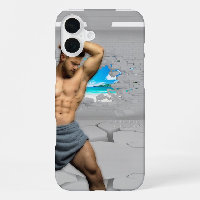 Coque iPhone SlipperyJoe's Man serviette brisée mur de brique b (Verso)