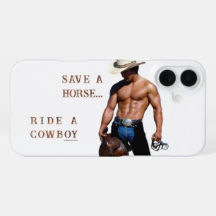 Coque iPhone 16 Plus SlipperyJoe's save horse ride paille cowboy casque