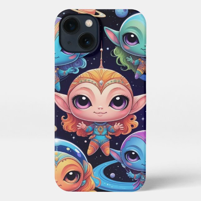Coque iPhone Small Multi-Coloured Aliens in Space (Verso)