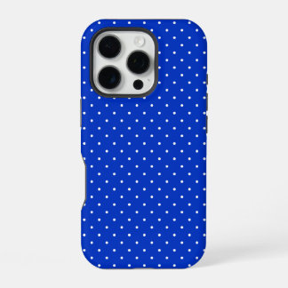 Coque iPhone 16 Pro Small White Polka Dots on Cobalt Blue Phone Case