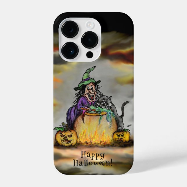Coque iPhone Sorcière et chat noir, Happy Halloween ! (Verso)