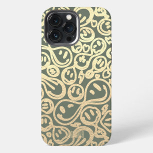 Etui iPhone 13 Pro Max Sourire moderne visage souriant Motif Moss Green G