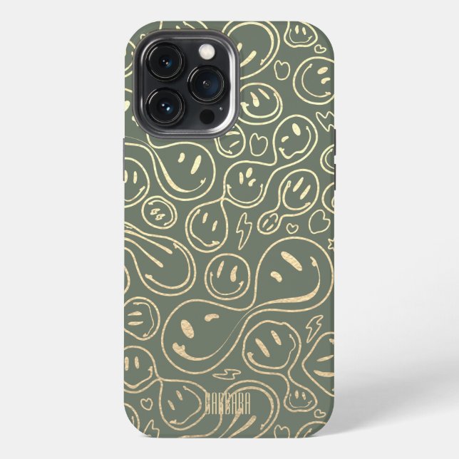 Coque iPhone Sourire moderne visage souriant Motif Moss Green G (Verso)