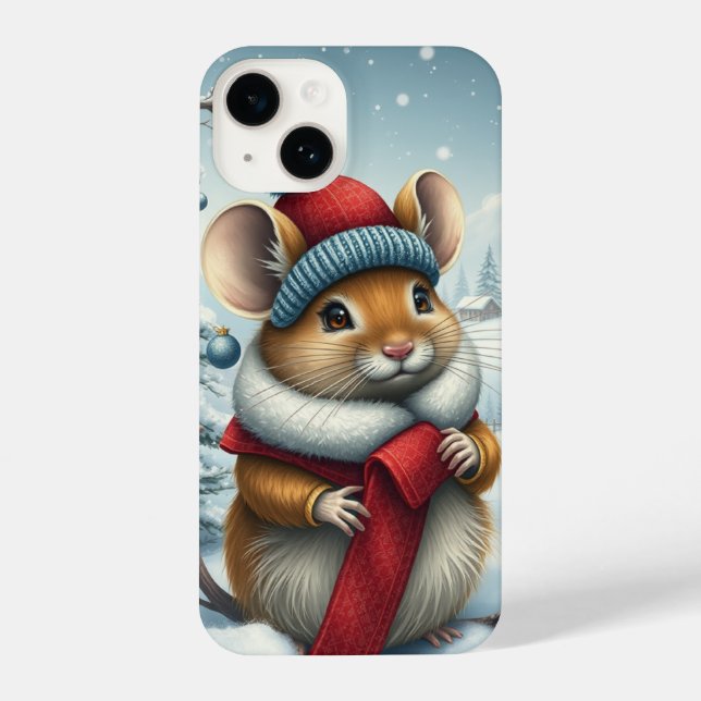 Coque iPhone Souris mignonne dans l'arrière hiver de Preppy et  (Verso)