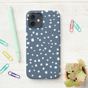 Coque iPhone 12 Spots Dalmatiens Bleus Marine, Points Dalmatiens, 
