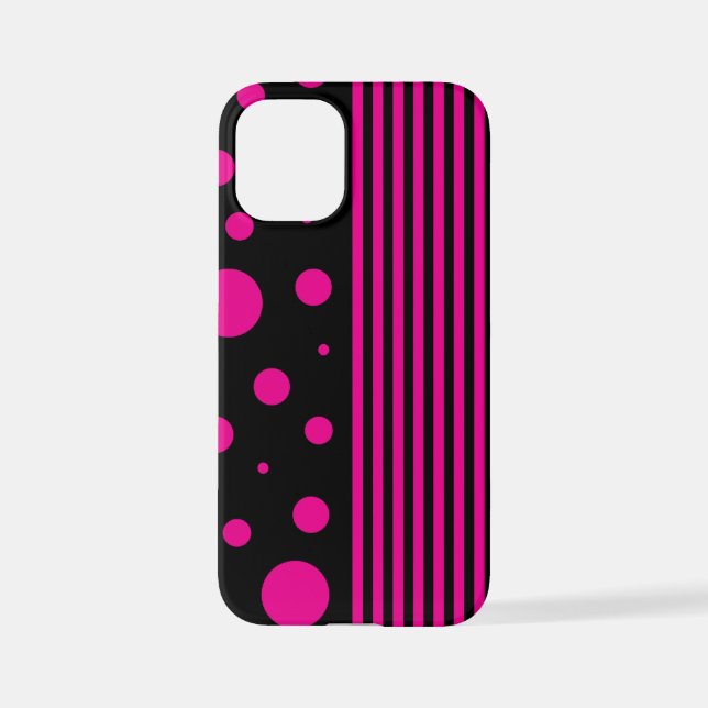 Coque iPhone Spots et rayures en Magenta et noir (Verso)
