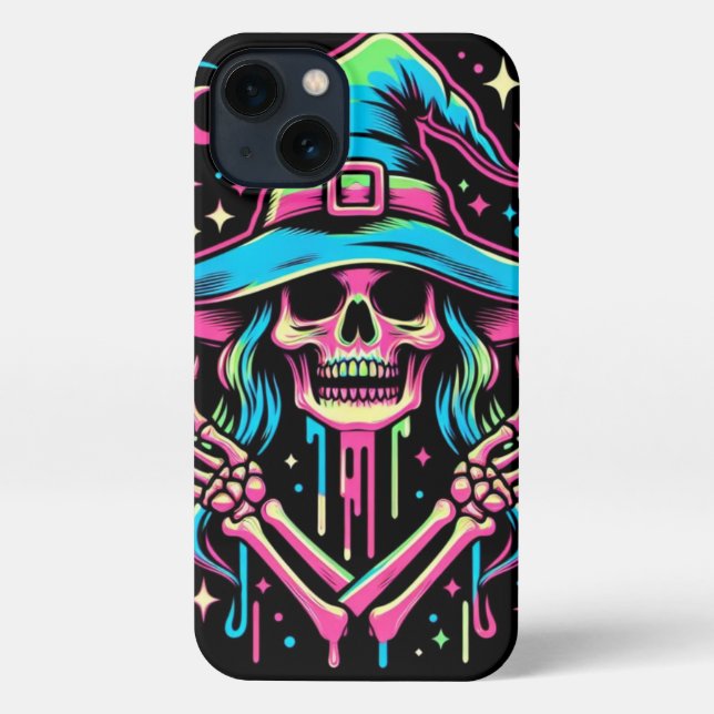 Coque iPhone Squelette de néon, étui téléphonique d'Halloween (Verso)