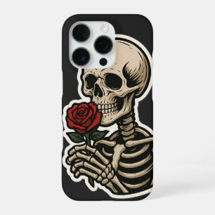 Coque iPhone 16 Pro Squelette tenant un Rose - Sticker gothique artist