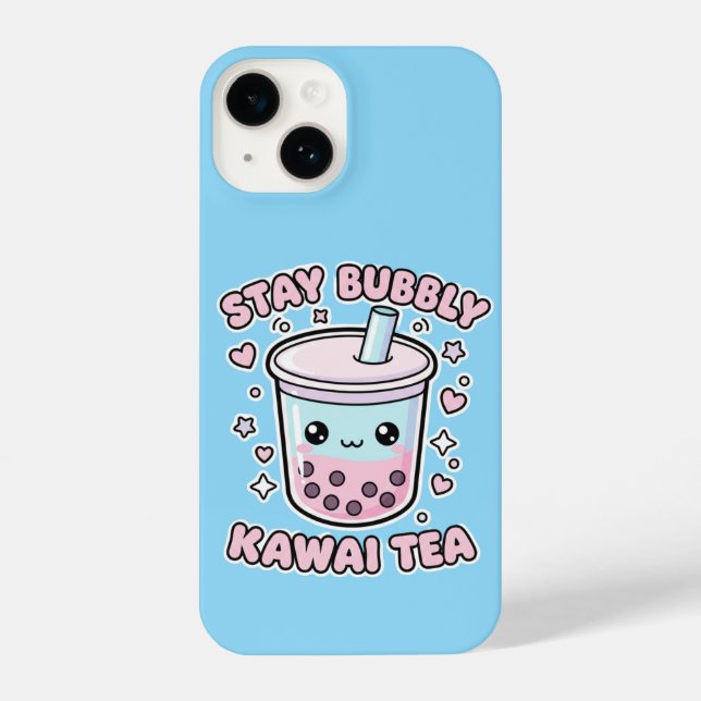 Coque iPhone Stay Bubbly Kawaii Tea - Cute Pastel Blue Boba (Verso)