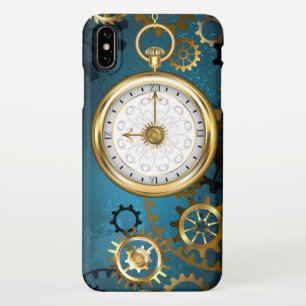 Coque iPhone XS Max Steampunk Arrière - plan turquoise avec Gears