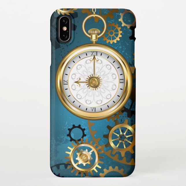Coque iPhone Steampunk Arrière - plan turquoise avec Gears (Dos)