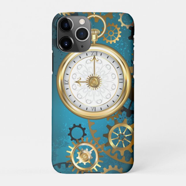 Coque iPhone Steampunk Arrière - plan turquoise avec Gears (Dos)