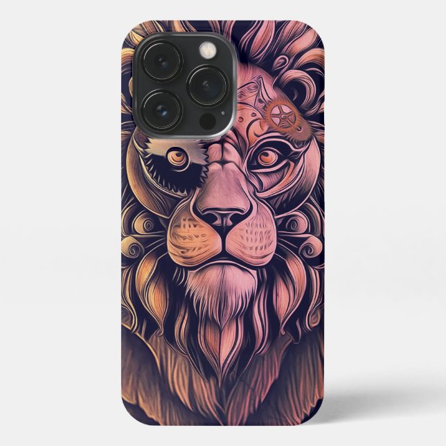 Coque iPhone Steampunk Couleur Gradient Lion Rustique (Verso)