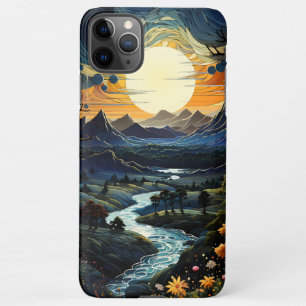 Coque iPhone 11Pro Max Style ondulé Sun Cloudy Mountain Pointillisme