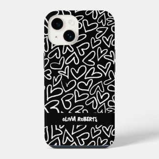 Coque Pour iPhone 14 Style White Chalk Hearts Motif Personnalisé