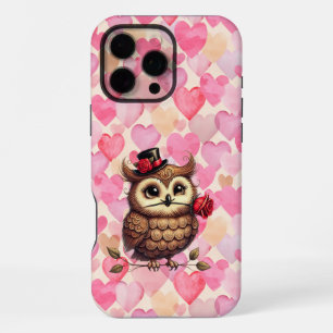 Coque iPhone 16 Pro Max Suave Owl aux coeurs colorés Saint Valentin