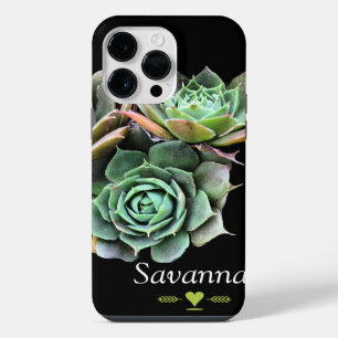 Coque Pour Pour iPhone 14 Pro Max Succulent floral sur Noir i
