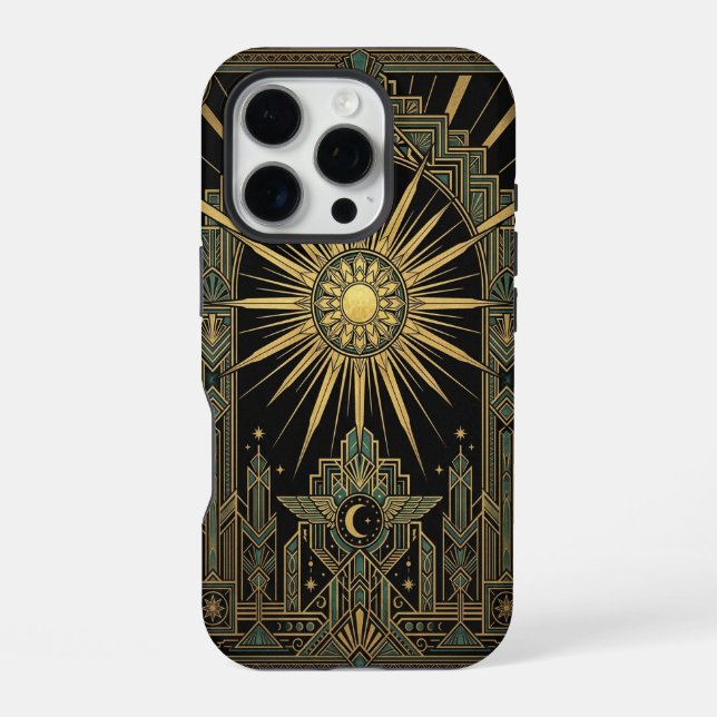 Coque iPhone Sun & Moon Deco Wings | Gold iPhone 16 Pro Case (Verso)