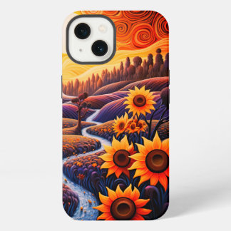Etui iPhone 13 Sunflowers Sunrise Abstraite Nature Illustration