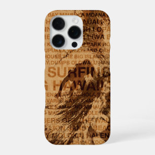 Coque iPhone 16 Pro Surfing Hawaii Green Room Faux Bois Surfeur