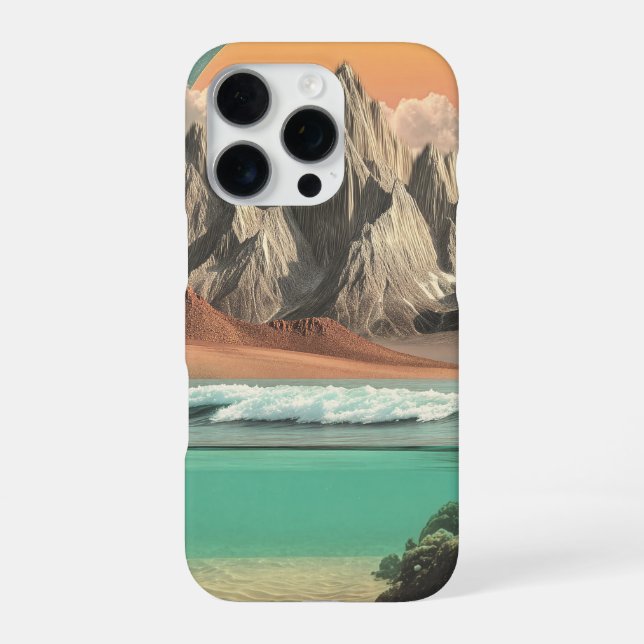 Coque iPhone Surreal Ocean and Mountain Landscape with Waves (Verso)