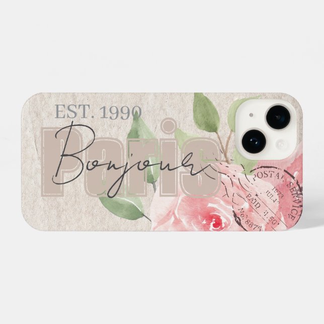Coque iPhone Sweet classy stylish Grunge botanical Bonjour (Verso Horizontal)