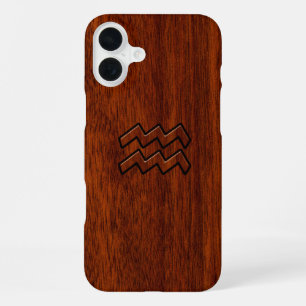 Coque iPhone 16 Plus Symbole Aquarius Zodiac Style acajou