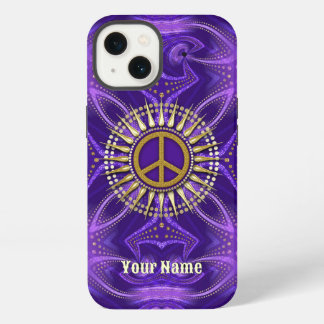 Etui iPhone 13 Symbole de Paix de Sunshine Gold Mandala violet