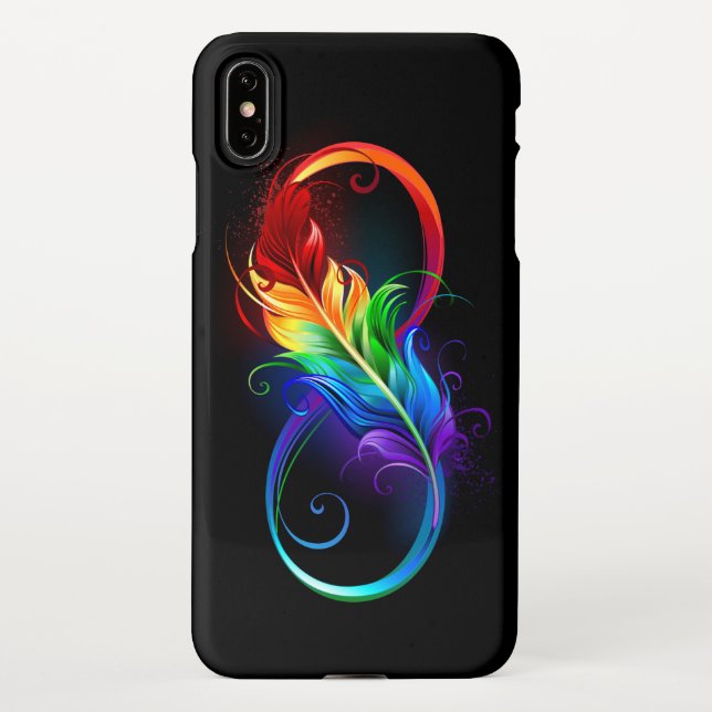 Coque iPhone Symbole d'infini avec plume arc-en-ciel (Dos)