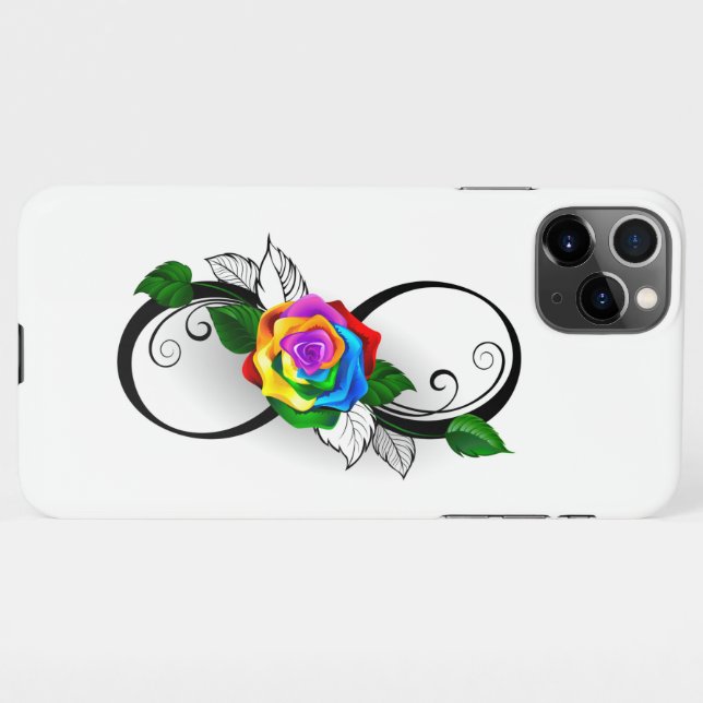 Coque iPhone Symbole d'infini avec Rose arc-en-ciel (Dos Horizontal)