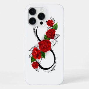Coque iPhone 16 Pro Max Symbole d'infini avec roses rouges
