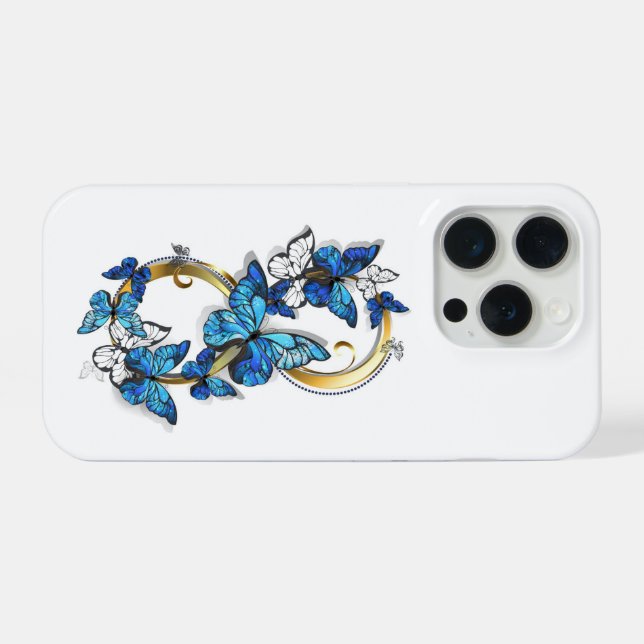 Coque iPhone Symbole infini de papillons Morpho bleus (Verso Horizontal)